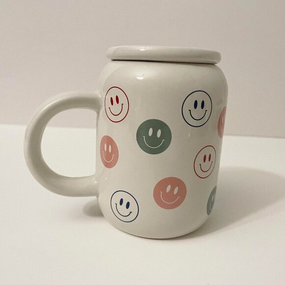 Sunday Morning Ceramics Happy Face Mug Pop Can Style Lid - Picture 3 of 16